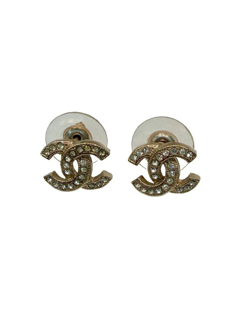 Chanel CC Logo Earrings Rhinestone